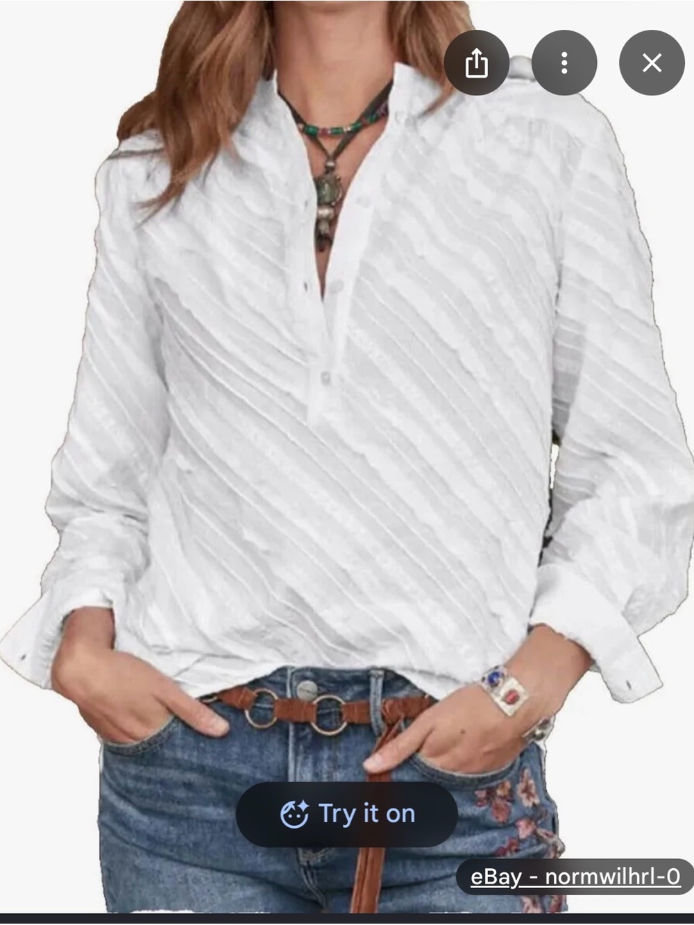 Women’s Textured Button-Down Shirt - Casual Collar Top, Sundance Snow Cloud